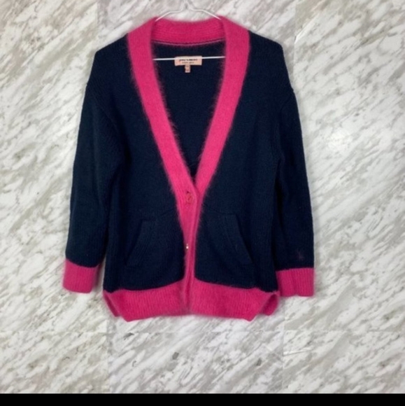 Juicy Couture Angora Trim Knit Cardigan Navy, Pink, Soft, Y2K - Picture 2 of 6